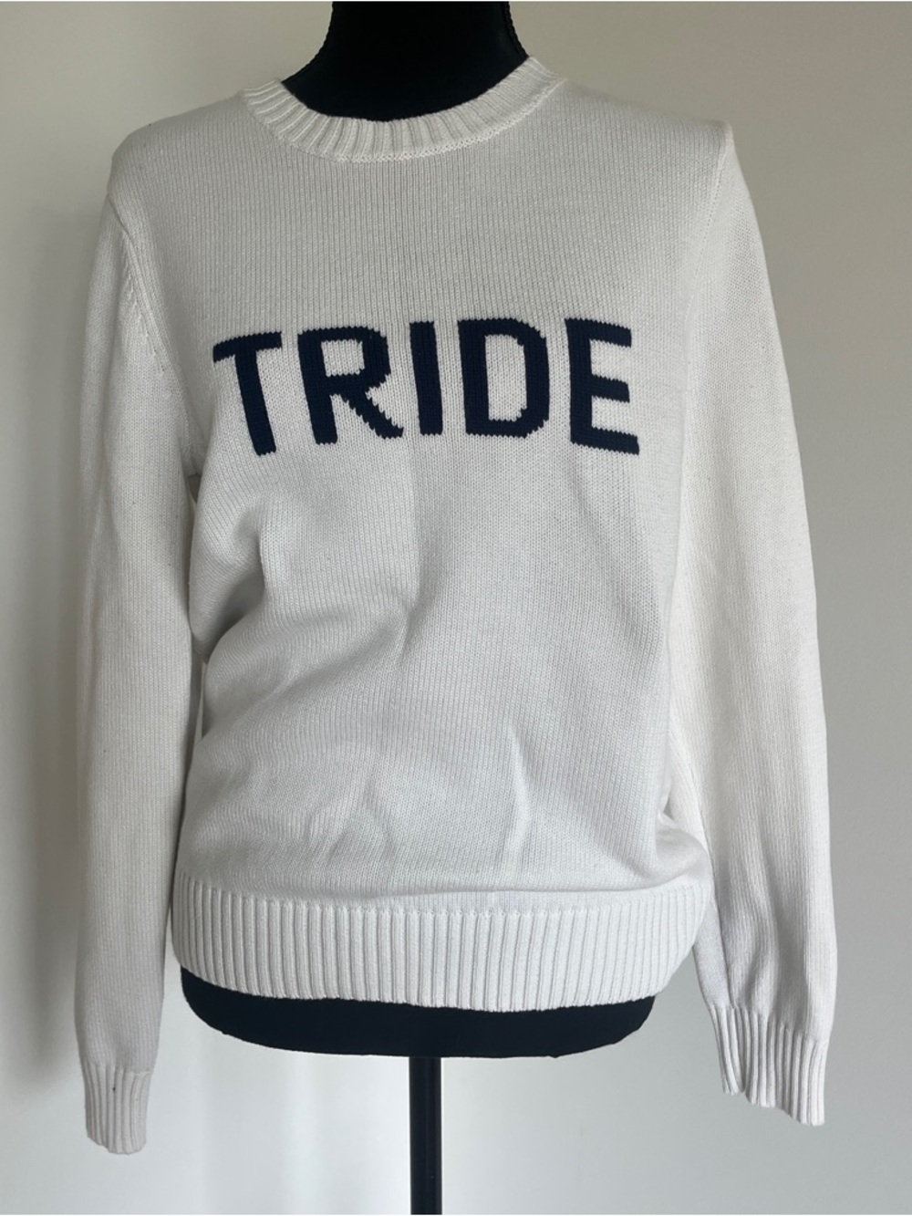 Ellsworth + Ivey “TRIDE” Sweater White Navy Graphic Knit Crewneck Size‎ M Luxe